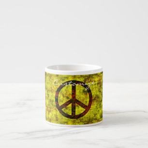 Xícara De Espresso símbolo de paz do hippie rancho 70 amarelo