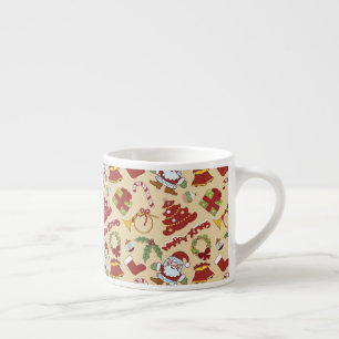 Xícara De Espresso Sinos de Natal, árvore e Papai Noel