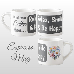 Xícara De Espresso Sorria relaxada, cinza de flores de gerbera felize