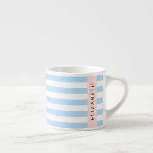 Xícara De Espresso Stripes Azuis, Padrão Striped, Linhas, Seu Nome