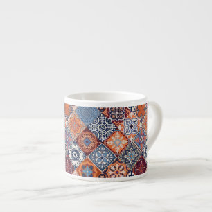 Xícara De Espresso Talavera Telhas Laranja Azul-Marinho Vermelho Borg