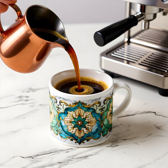 Xícara de Espresso Tapeçaria Cerúlea em Flor (Cerulean Bloom Tapestry Espresso Cup)