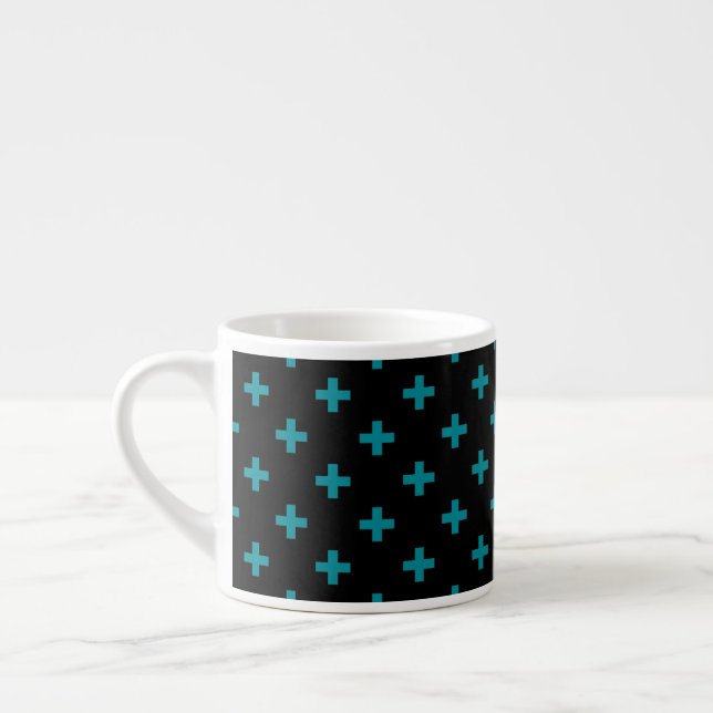 Xícara De Espresso Teal polka cruza em preto (Esquerda)