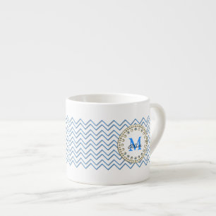 Xícara De Espresso Teste padrão azul branco de Chevron