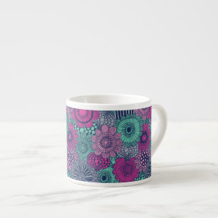 Xícara De Espresso Teste padrão brilhante à moda de flores lindos