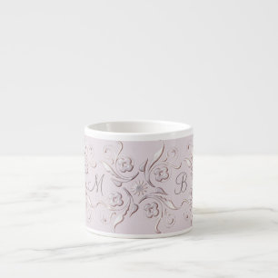 Xícara De Espresso Teste padrão cor-de-rosa barroco floral. monogram