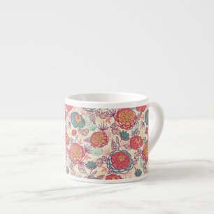 Xícara De Espresso Teste padrão das flores e das folhas da peônia