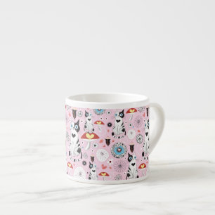 Xícara De Espresso teste padrão dos gatos e das flores