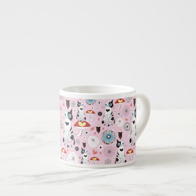 Xícara De Espresso teste padrão dos gatos e das flores (Frente Esquerda)