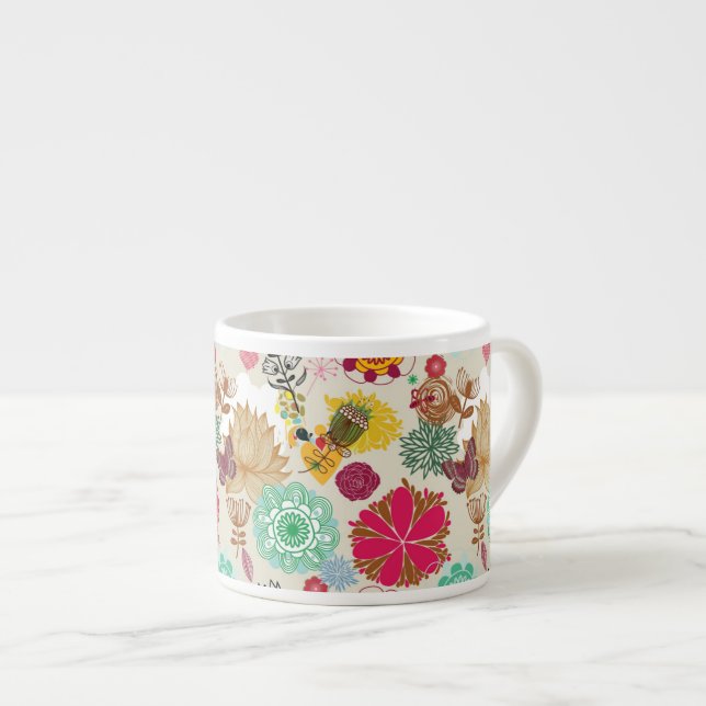 Xícara De Espresso Teste padrão floral no estilo retro (Frente Esquerda)