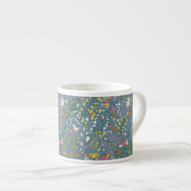 Xícara De Espresso Teste padrão romântico abstrato com desenhos (Frente Esquerda)