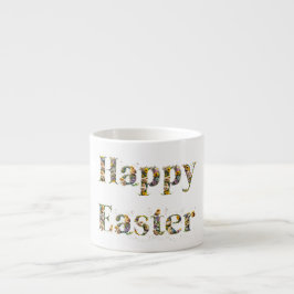 Xícara De Espresso texto decorativo Feliz Páscoa com pintinhos