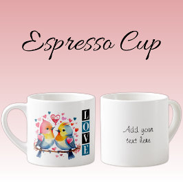 Xícara De Espresso Texto personalizado azul para papagaios-do-amor