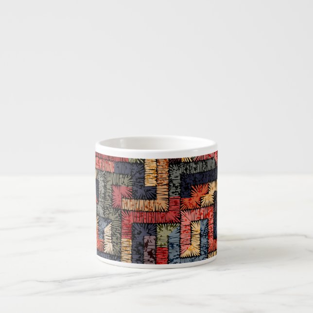Xícara De Espresso Textura geométrica bordada, étnica (Frente)