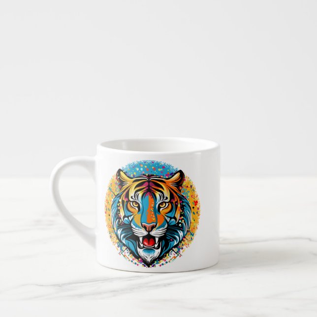 Xícara De Espresso Tinta de cores Arco-íris Cabeça de Tigre (Esquerda)