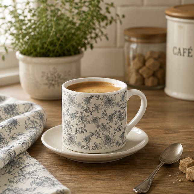 Xícara De Espresso Toalete Botânico de Pássaros Rústico Francês Vinta (Criador carregado)
