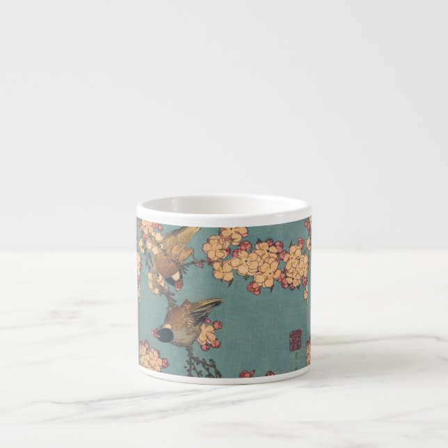 Xícara De Espresso Toutinegra-de-bico-grosso e Flor de Cerejeira Hoku (Frente)