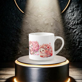 Xícara De Espresso Tow cuteRomantic Floral Hedgehog Duo Illustration