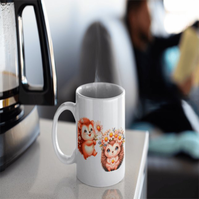 Xícara De Espresso  Tow cuteRomantic Floral Hedgehog Duo Illustration (Criador carregado)