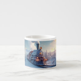 Xícara De Espresso Trem de Vapor Natalino Vintage Floresta de Madeira
