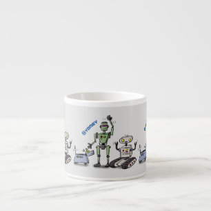 Xícara De Espresso Trio de robôs fofos e felizes desenho animado