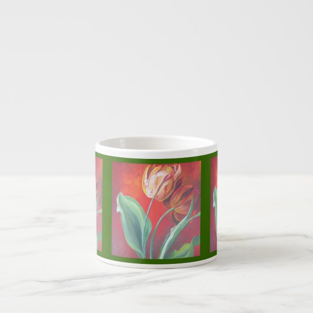 Xícara De Espresso Tulipas Vermelhas e Amarelas Artísticas (Frente)