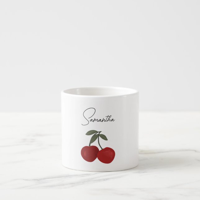 Xícara De Espresso Two Red Cherries Illustration | Cute Fruit Art  (Frente)