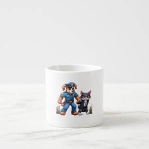 Xícara De Espresso um cão de polícia e um gato malvado - humor