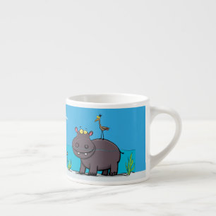 Xícara De Espresso Um hipopótamo engraçado bonito com desenhos anim