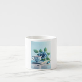 Xícara De Espresso Uma bela combinação de um teacup azul e um ros
