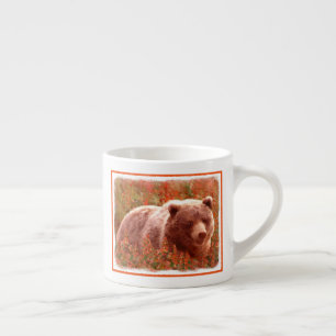 Xícara De Espresso Urso Grizzly na Pintura de Arte Selvagem com Algas