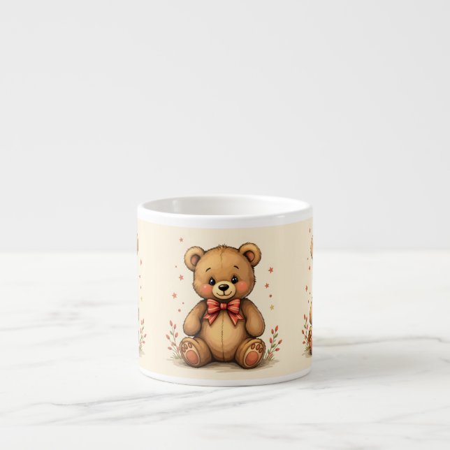 Xícara De Espresso Urso marrom pequeno e fofo com gravata (Frente)