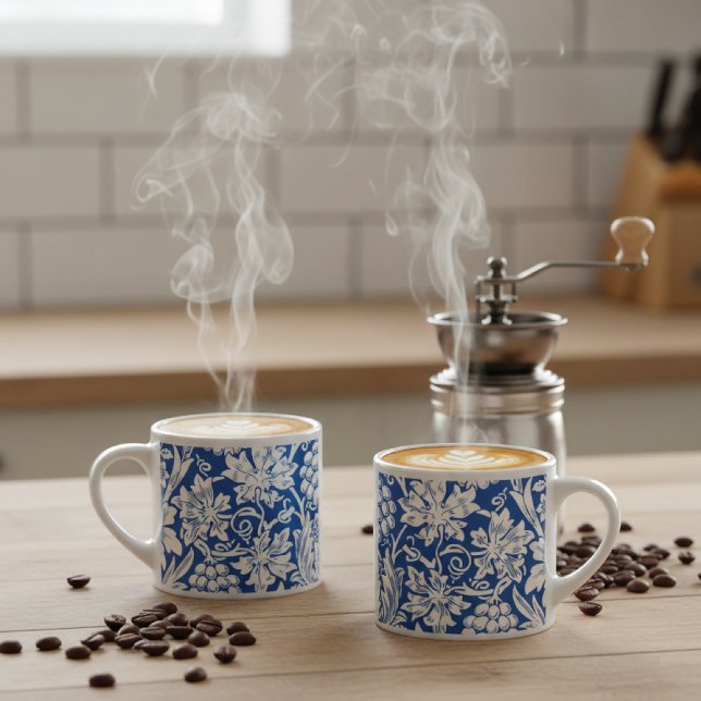 Xícara De Espresso Uvas de girassol em azul William Morris (Criador carregado)