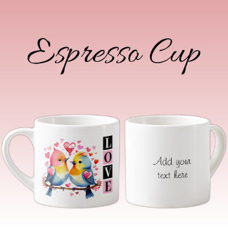 Xícara De Espresso Valentine lovebirds custom text pink