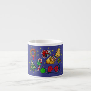 Xícara De Espresso Vermelhos Vermelhos Azuis Coloridos da Vintagem de