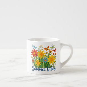 Xícara De Espresso Vibrações de Verão Floral com Borboletas-64534