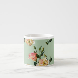 Xícara De Espresso Victorian Lisianthus: Olive Floral Watercolor.
