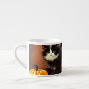 Xícara De Espresso Vintage Black and White Halloween Kitten