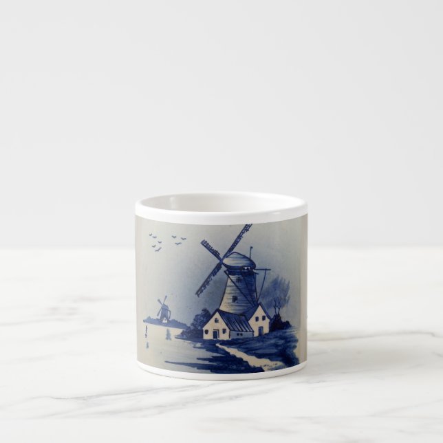 Xícara De Espresso Vintage Blue White Delft Windmill (Frente)