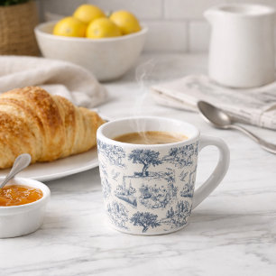 Xícara De Espresso Vintage Francês Campo "Azul Toile de Jouy"