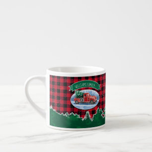 Xícara De Espresso Vintage Natal Red Truck Xadrez Buffalo
