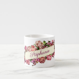 Xícara De Espresso Vintage Personalizável Floral Fofo Feminino para D