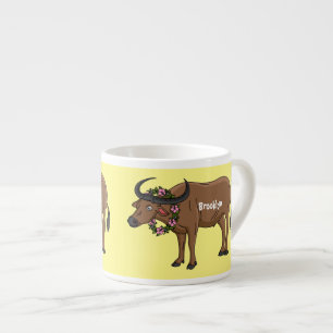 Xícara De Espresso Water buffalo with flowers cartoon illustration