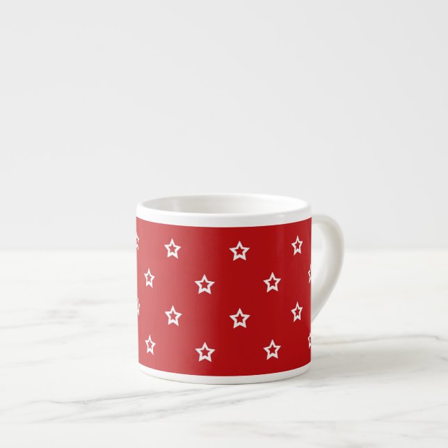 Xícara De Espresso White Stars on Bright Red Pattern (Frente Esquerda)