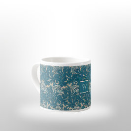 Xícara De Espresso William Morris Tealish Blue Tulip com Monograma