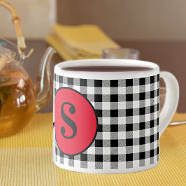 Xícara De Espresso Xadrez Búfalo Monograma & Vermelho Elegante 6oz.