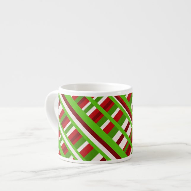 Xícara De Espresso Xadrez de Natal Diagonal (Frente Esquerda)