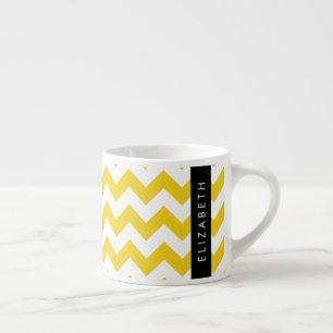Xícara De Espresso Zigzag Amarelo, Chevron Amarelo, Seu Nome