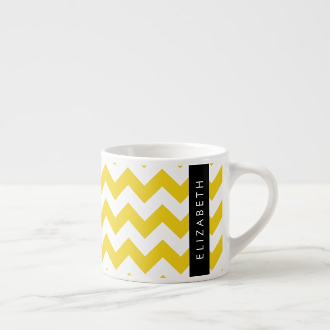 Xícara De Espresso Zigzag Amarelo, Chevron Amarelo, Seu Nome (Direita)