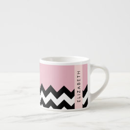 Xícara De Espresso Zigzag preto-e-branco, Chevron, rosa, seu nome